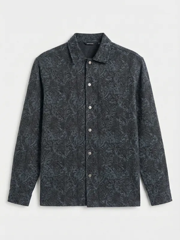 Highlander Men Blue Self Design Oversized Fit Casual Shirt