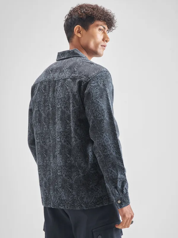 Highlander Men Blue Self Design Oversized Fit Casual Shirt