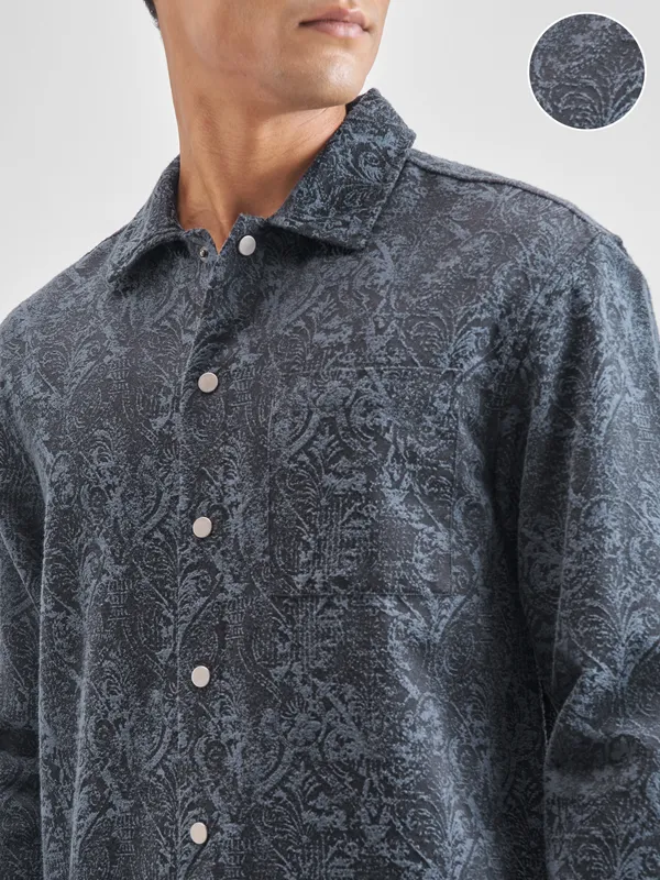 Highlander Men Blue Self Design Oversized Fit Casual Shirt