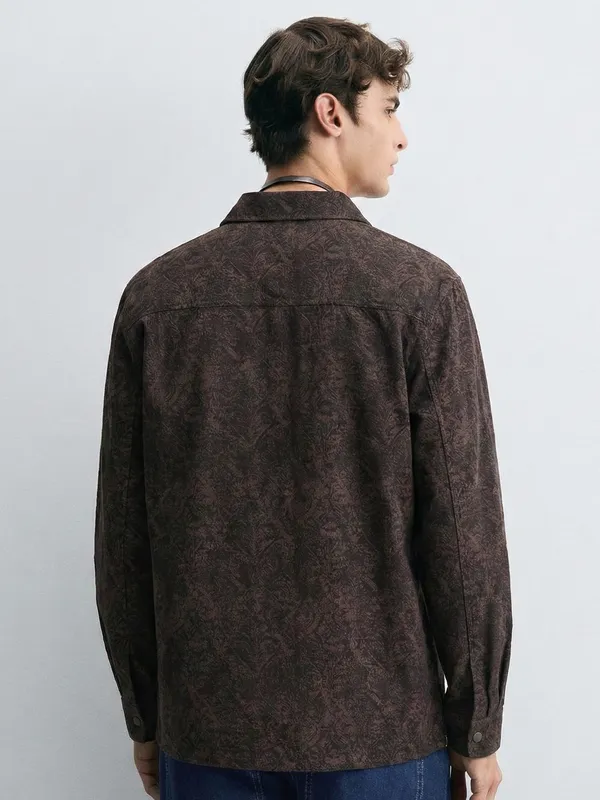 Highlander Men Brown Self Design Relaxed Fit Casual Shirt