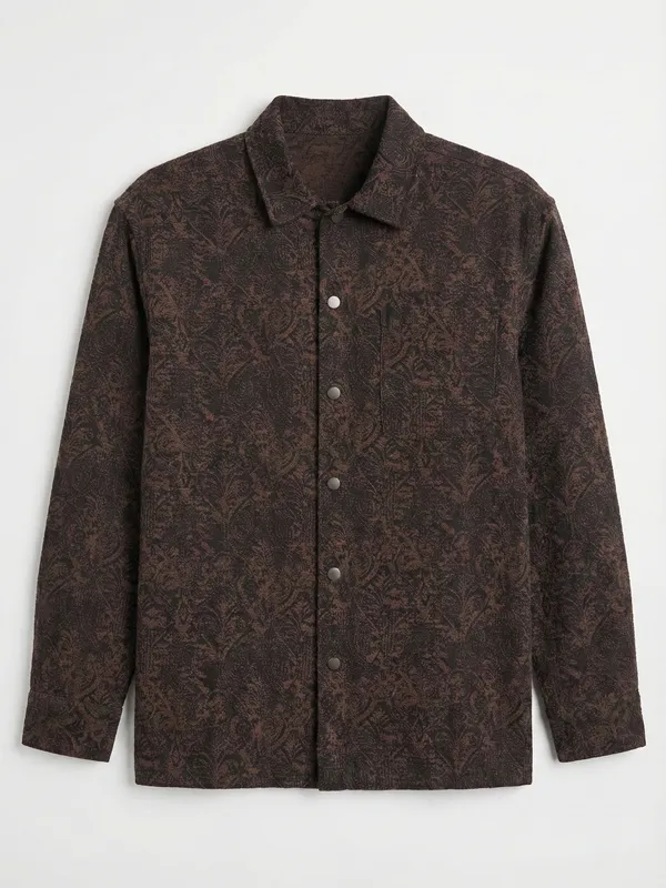 Highlander Men Brown Self Design Relaxed Fit Casual Shirt