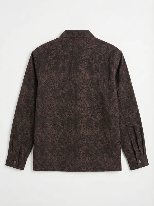 Highlander Men Brown Self Design Relaxed Fit Casual Shirt