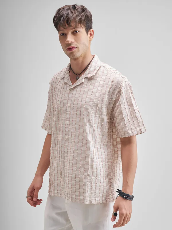 Highlander Men Purple Self Design Oversized Fit Casual Shirt