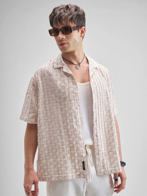 Highlander Men Purple Self Design Oversized Fit Casual Shirt