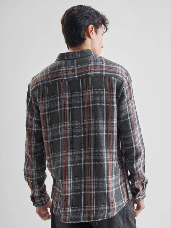 Highlander Men Grey Checked Relaxed Fit Casual Shirt