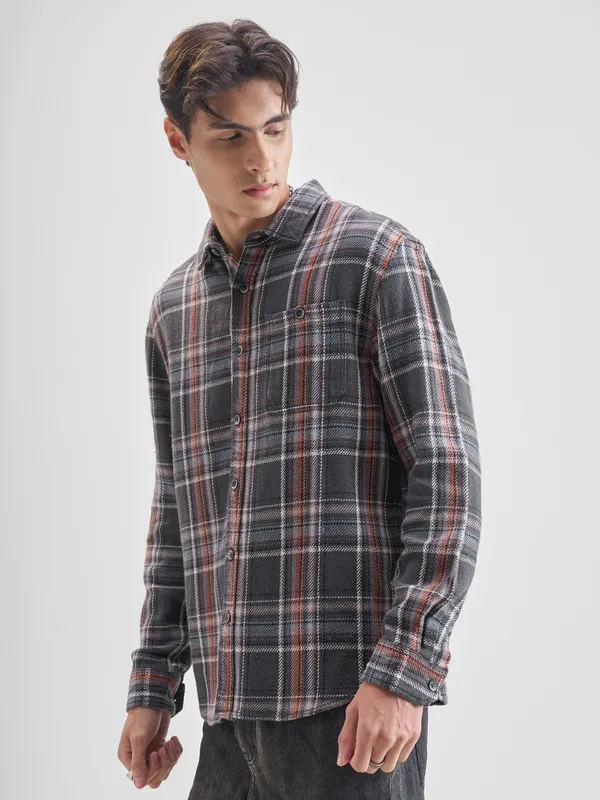 Highlander Men Grey Checked Relaxed Fit Casual Shirt