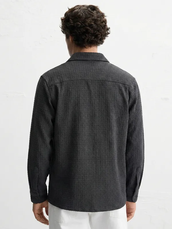 Highlander Men Black Self Design Oversized Fit Casual Shirt