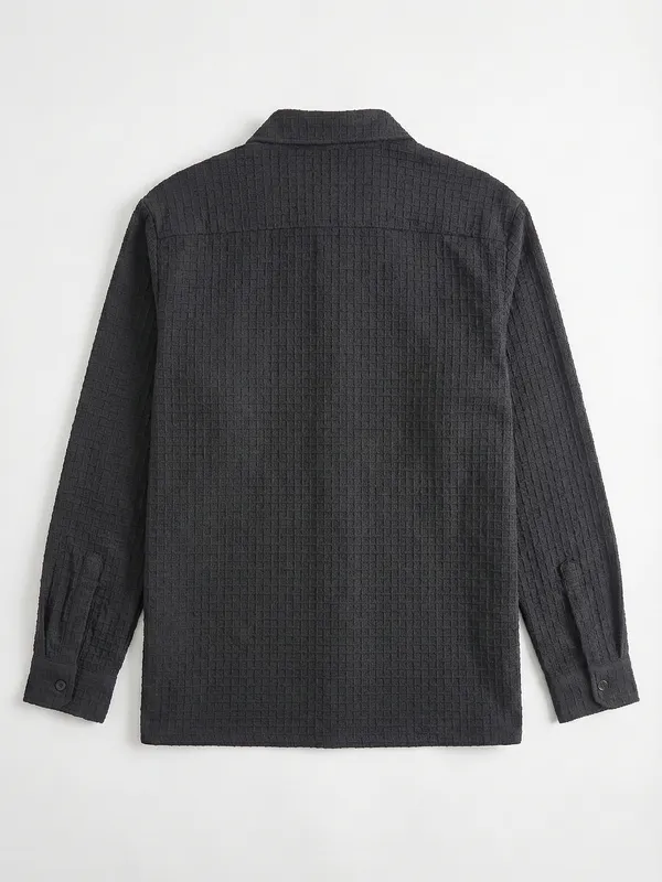 Highlander Men Black Self Design Oversized Fit Casual Shirt