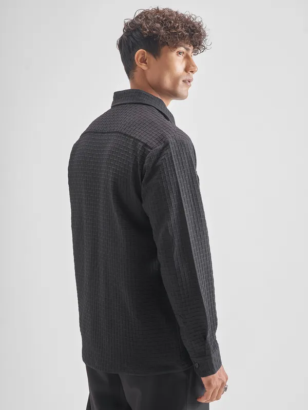 Highlander Men Black Self Design Oversized Fit Casual Shirt