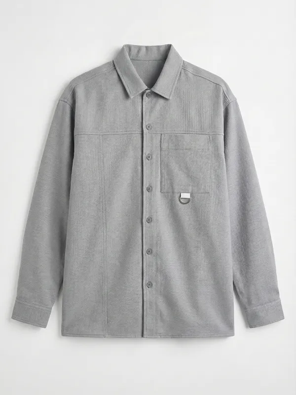Highlander Men Grey Solid Oversized Fit Casual Shirt