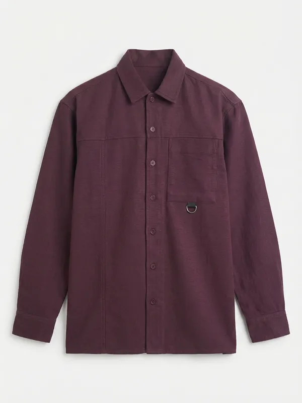 Highlander Men Burgundy Solid Oversized Fit Casual Shirt