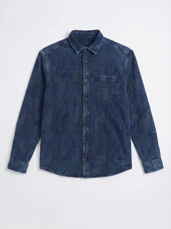 Highlander Men Navy Blue Self Design Oversized Fit Casual Shirt