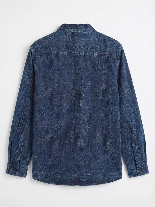 Highlander Men Navy Blue Self Design Oversized Fit Casual Shirt