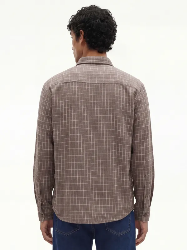 Highlander Men Taupe Checked Relaxed Fit Casual Shirt