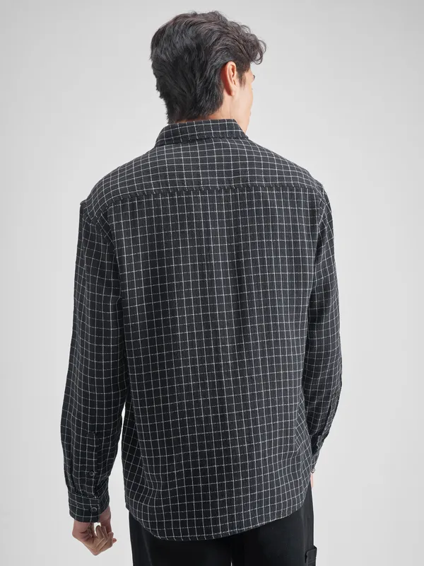 Highlander Men Black Checked Oversized Fit Casual shirt