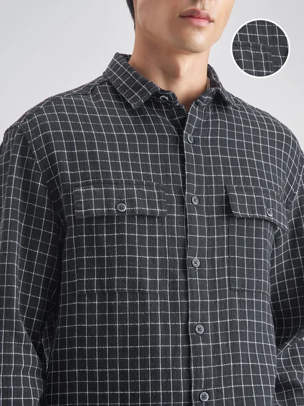 Highlander Men Black Checked Oversized Fit Casual shirt