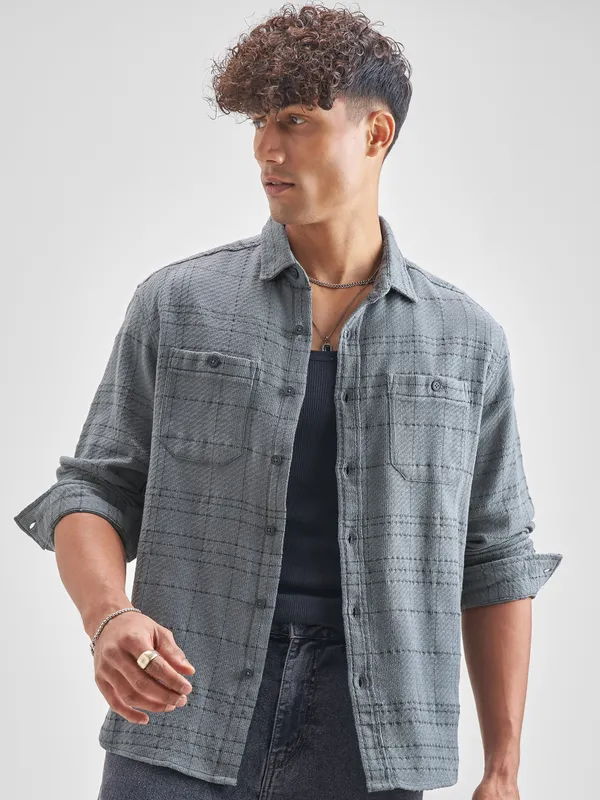 Highlander Men Blue Checked Relaxed Fit Casual Shirt