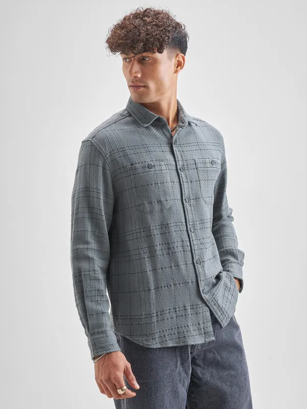 Highlander Men Blue Checked Relaxed Fit Casual Shirt