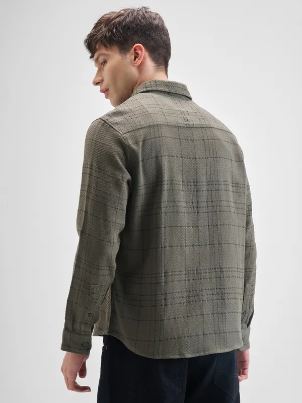 Highlander Men Olive Checked Oversized Fit Casual Shirt