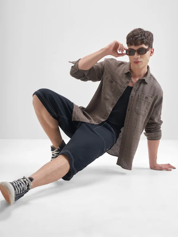 Highlander Men Brown Checked Relaxed Fit Casual Shirt