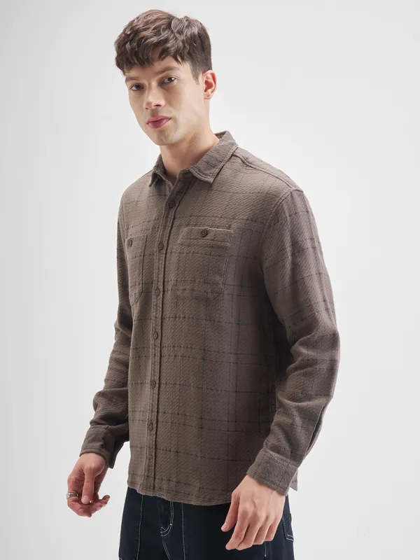 Highlander Men Brown Checked Relaxed Fit Casual Shirt