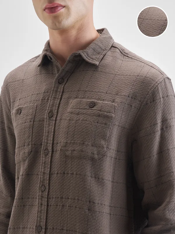 Highlander Men Brown Checked Relaxed Fit Casual Shirt