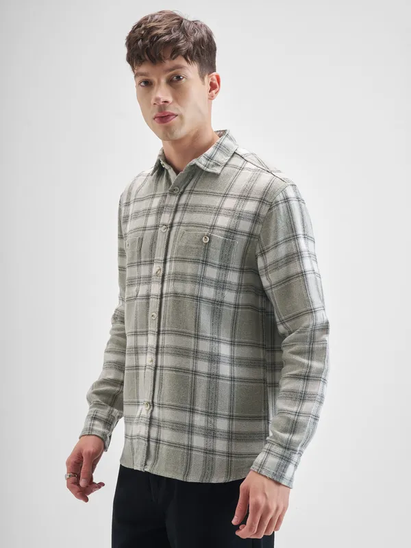 Highlander Men Green Checked Oversized Fit Casual Shirt