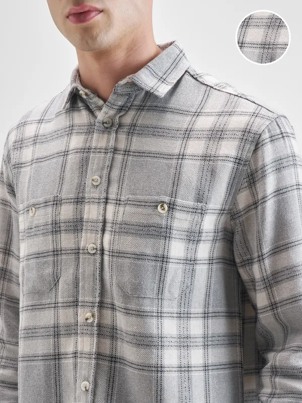 Highlander Men Grey Checked Oversized Fit Casual Shirt