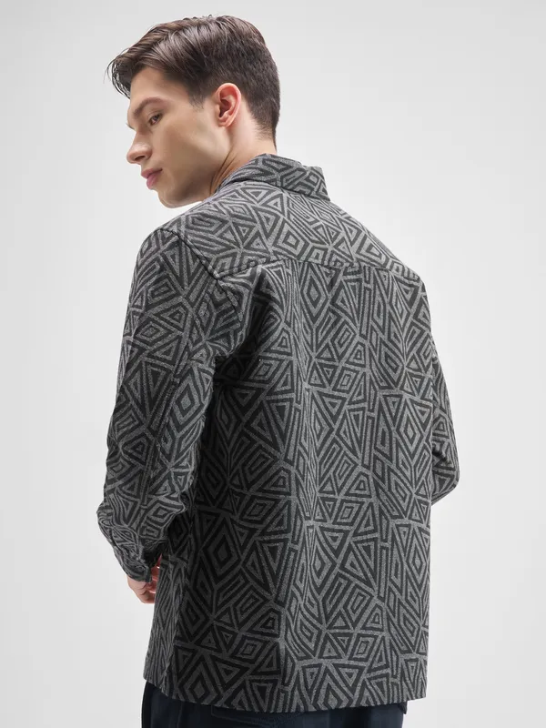 Highlander Men Grey Self Design Relaxed Fit Casual Shirt