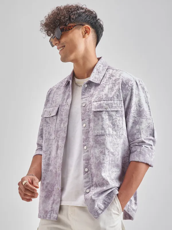 Highlander Men Lavender Self Design Relaxed Fit Casual Shirt