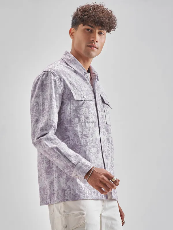 Highlander Men Lavender Self Design Relaxed Fit Casual Shirt