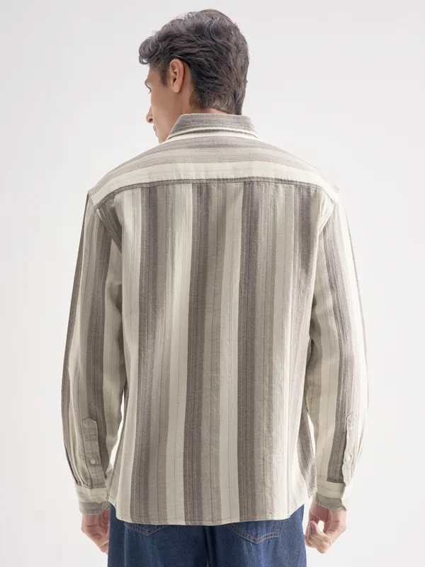 Highlander Men Grey Striped Relaxed Fit Casual Shirt