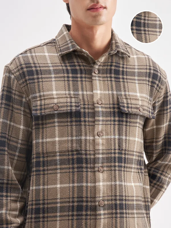 Highlander Men Tan Checked Relaxed Fit Casual Shirt