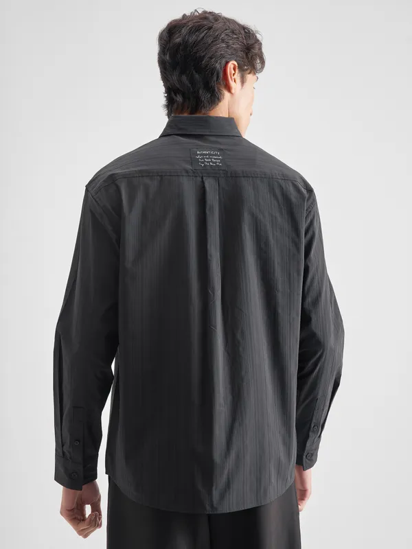 Highlander Men Charcoal Self Design Oversized Fit Casual Shirt