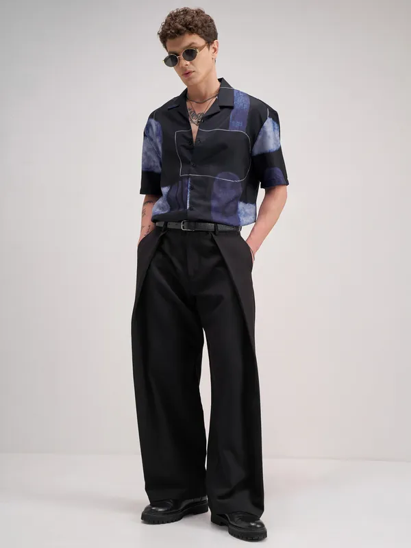 Highlander Men Black Printed Relaxed Fit Casual Shirt