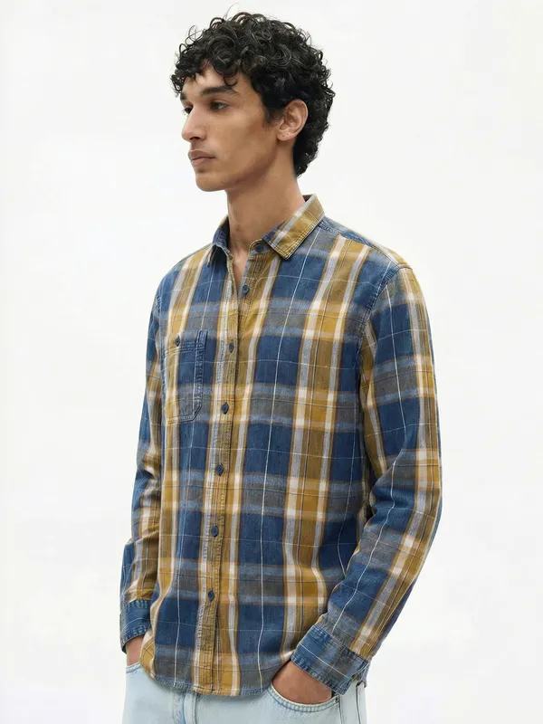 Highlander Men Mustard Checked Relaxed Fit Casual Shirt