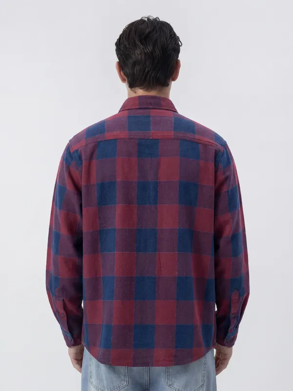 Highlander Men Burgundy Checked Relaxed Fit Casual Shirt