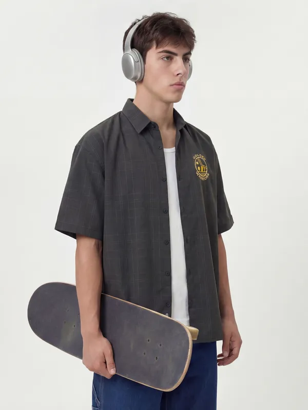 Highlander Men Black Printed Relaxed Fit Casual Shirt