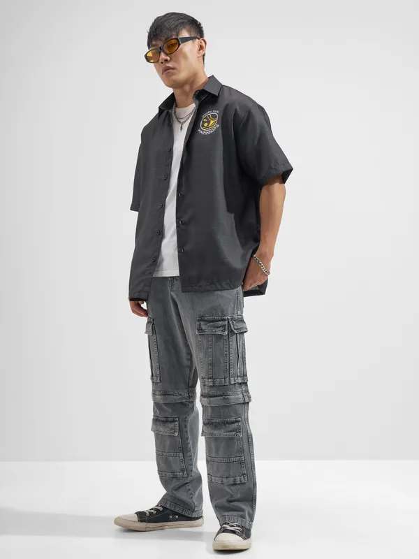 Highlander Men Black Printed Relaxed Fit Casual Shirt