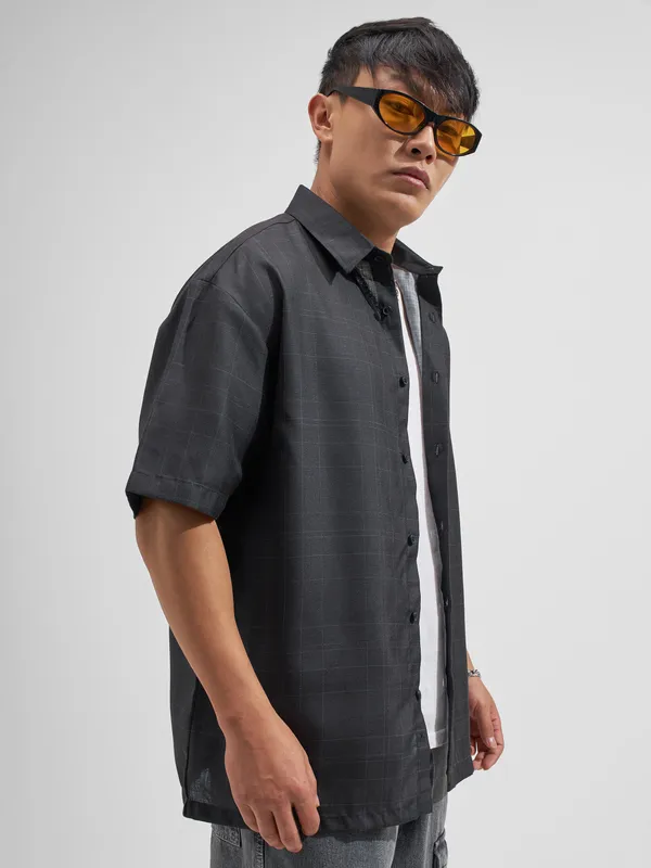 Highlander Men Black Printed Relaxed Fit Casual Shirt