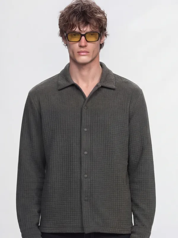 Highlander Men Grey Self Design Relaxed Fit Casual Shirt