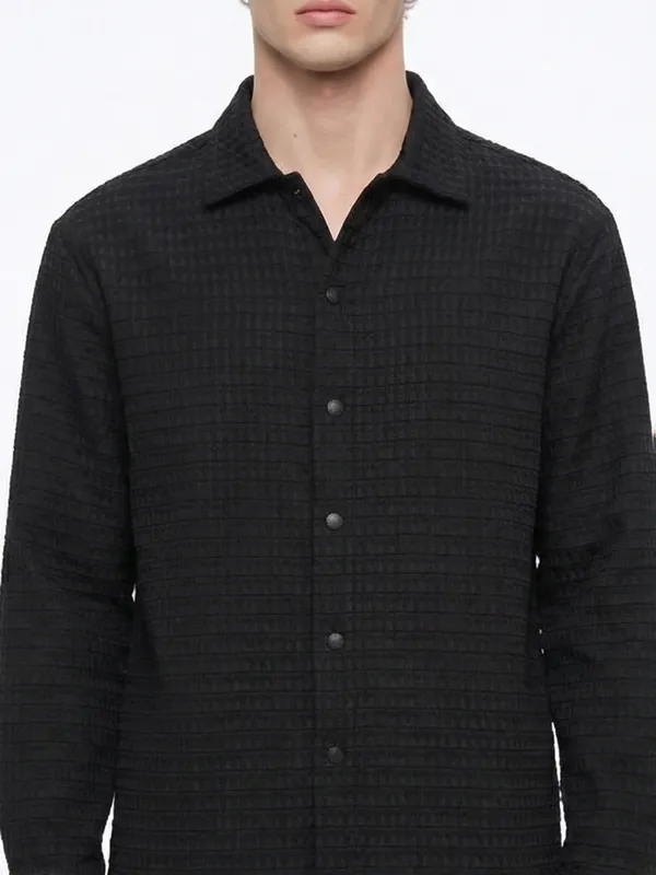 Highlander Men Black Self Design Relaxed Fit Casual Shirt