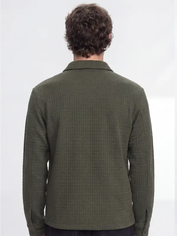 Highlander Men Olive Self Design Relaxed Fit Casual Shirt