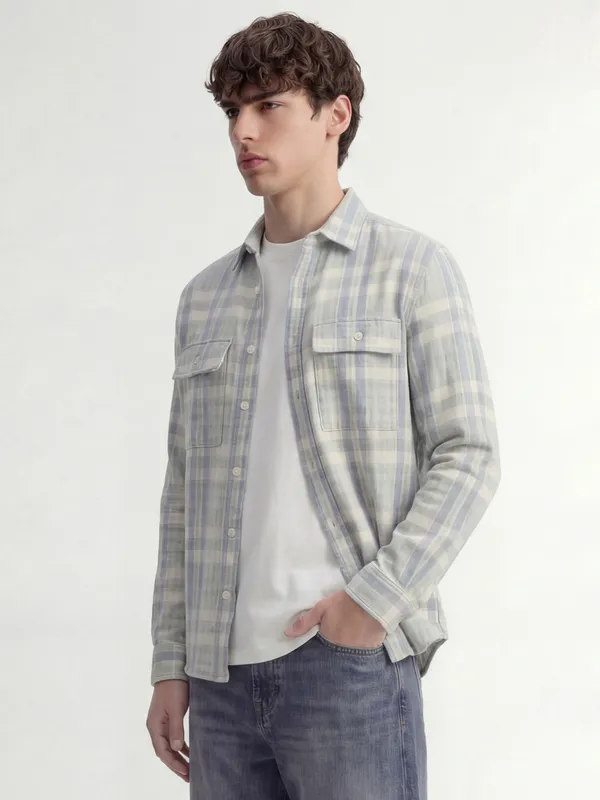Highlander Men Grey Checked Oversized Fit Casual Shirt