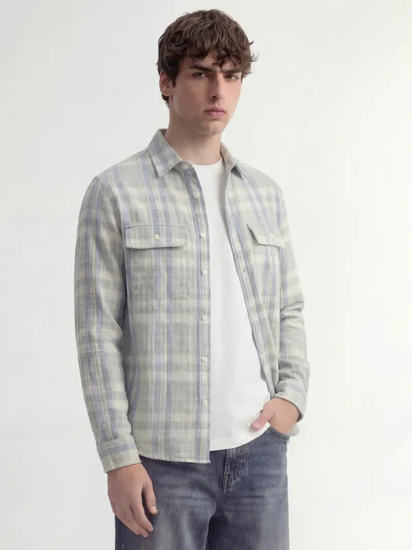 Highlander Men Grey Checked Oversized Fit Casual Shirt