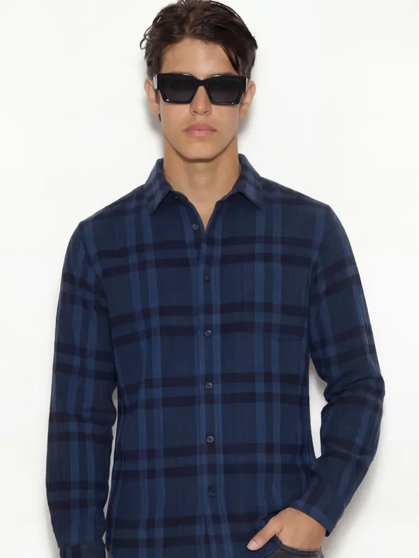 Highlander Men Navy Blue Checked Oversized Fit Casual Shirt
