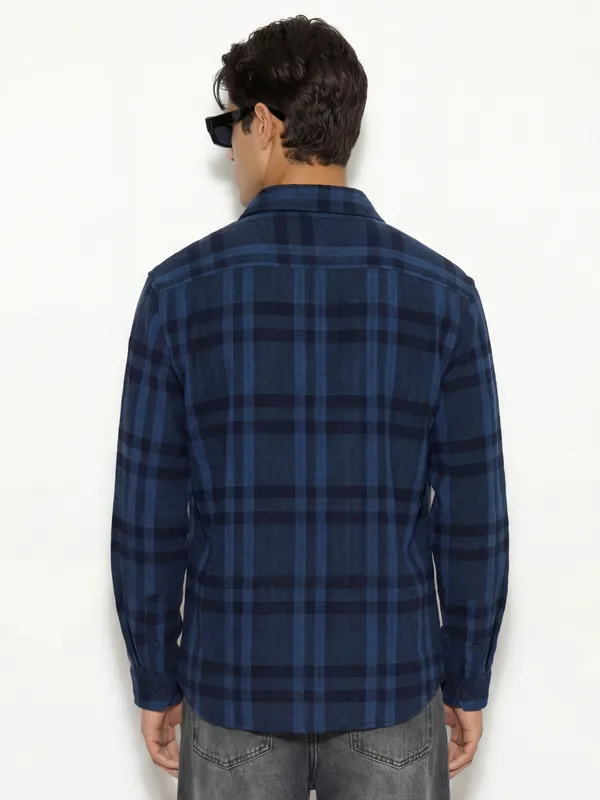 Highlander Men Navy Blue Checked Oversized Fit Casual Shirt