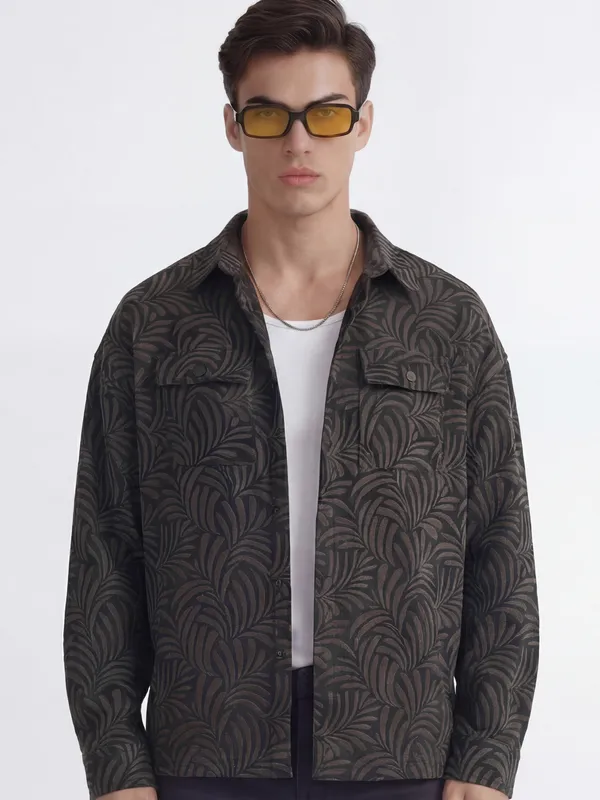 Highlander Men Black Printed Relaxed Fit Casual Shirt