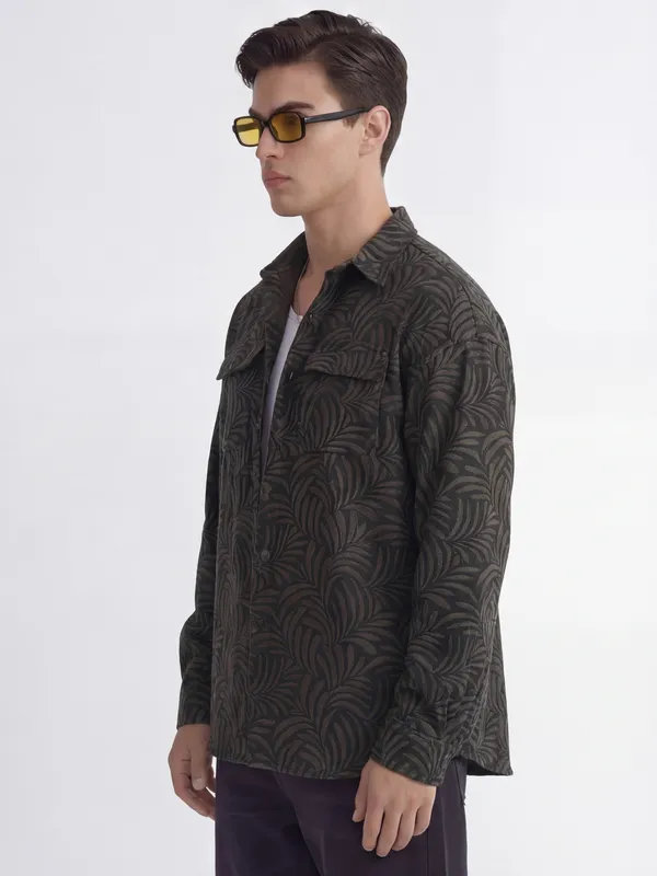 Highlander Men Black Printed Relaxed Fit Casual Shirt