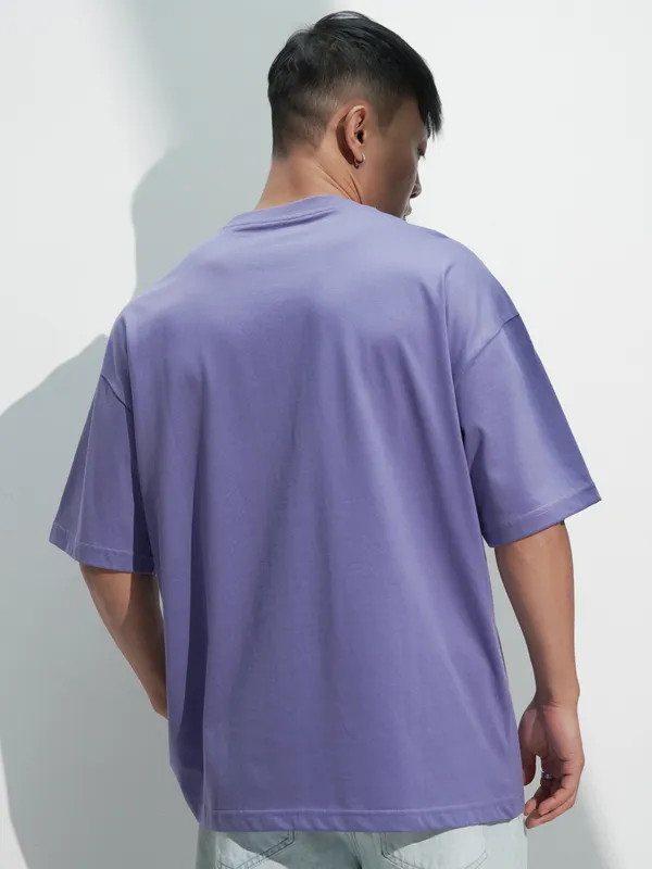 Highlander Men Purple Printed Round Neck Oversized Fit T-Shirt